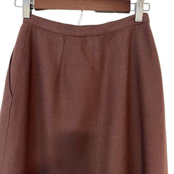 Vintage 1970s Evan Picone Brown Wool Skirt w/  Front Pleat and Pockets! Sz 6 EUC - Picture 2 of 16